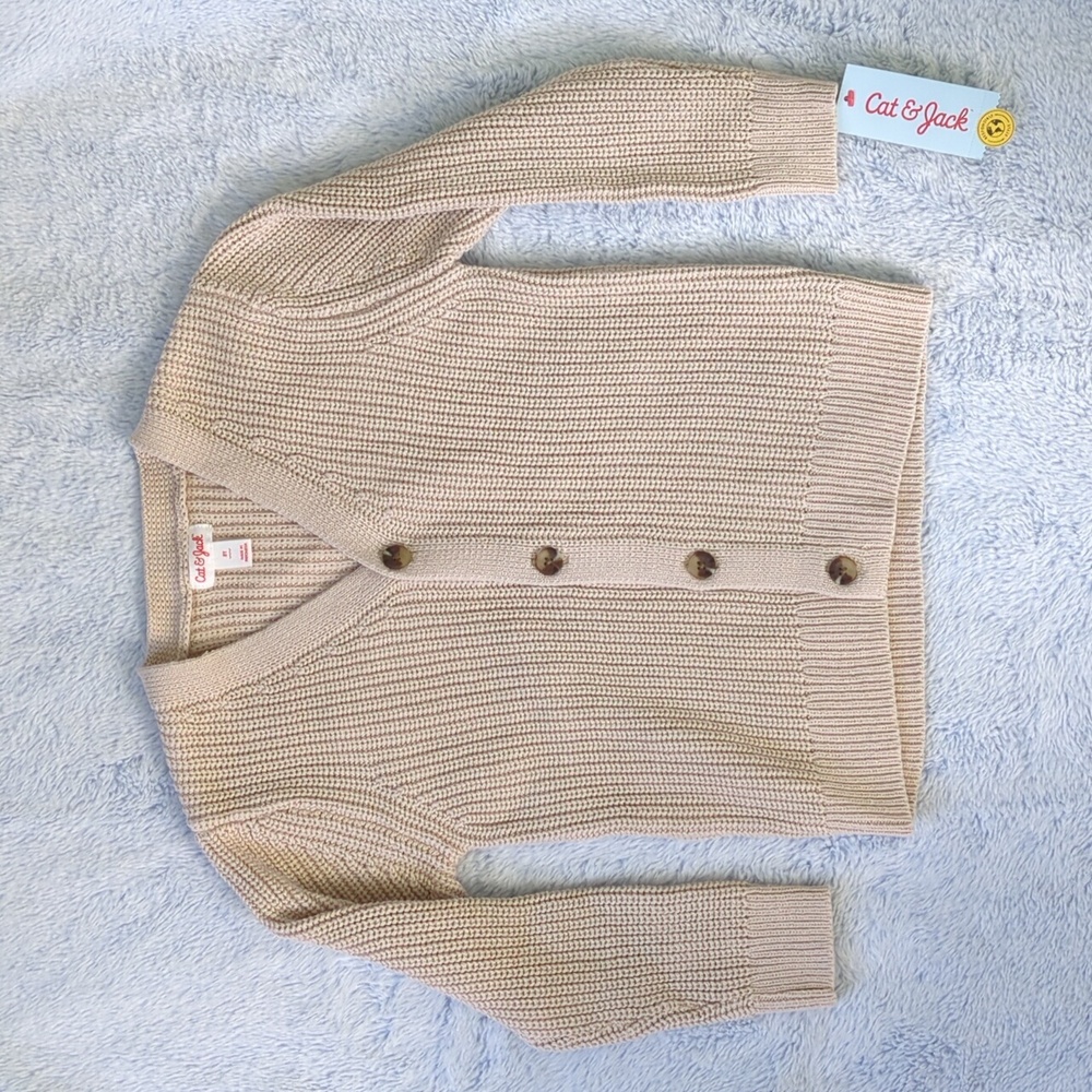 NWT 5T Cat & Jack Button Front Cardigan Sweater Chunky Cotton Knit Ivory Cream